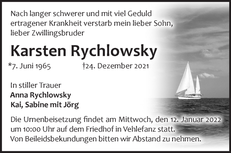  Traueranzeige für Karsten Rychlowsky vom 08.01.2022 aus Märkische Oderzeitung