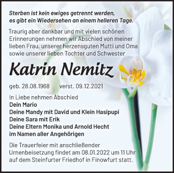 Traueranzeige von Katrin Nemitz von Märkische Oderzeitung