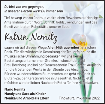 Traueranzeige von Katrin Nemitz von Märkische Oderzeitung