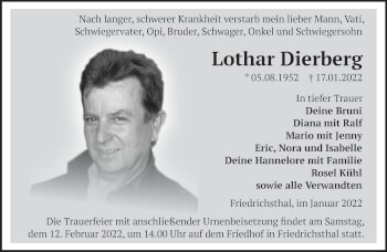 Traueranzeige von Lothar Dierberg von Märkische Oderzeitung