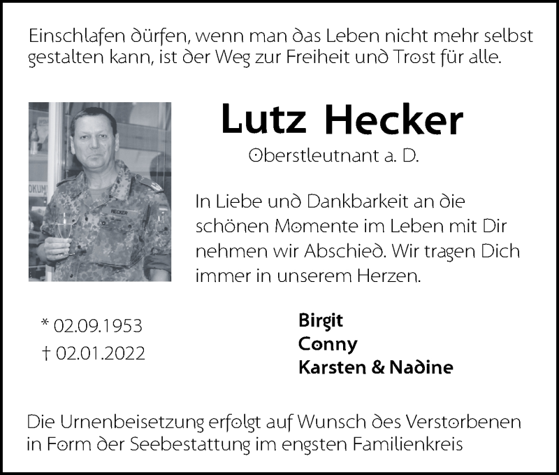  Traueranzeige für Lutz Hecker vom 15.01.2022 aus Märkische Oderzeitung