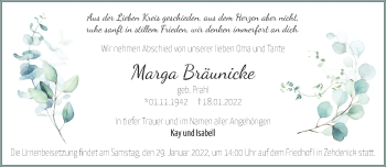 Anzeige Marga Bräunicke