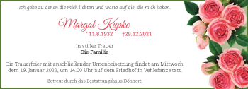 Traueranzeige von Margot Kupke von Märkische Oderzeitung