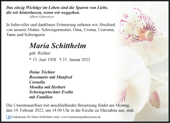 Traueranzeige von Maria Schitthelm von Märkische Oderzeitung