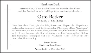 Traueranzeige von Otto Betker von Märkische Oderzeitung