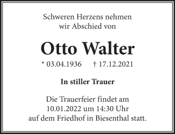 Traueranzeige von Otto Walter von Märkische Oderzeitung