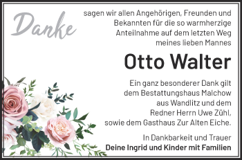 Traueranzeige von Otto Walter von Märkische Oderzeitung