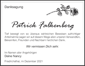 Traueranzeige von Patrick Falkenberg von Märkische Oderzeitung