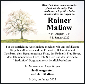 Traueranzeige von Rainer Maßow von Märkische Oderzeitung