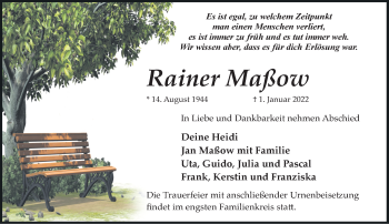 Traueranzeige von Rainer Maßow von Märkische Oderzeitung