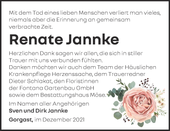 Traueranzeige von Renate Jannke von Märkische Oderzeitung