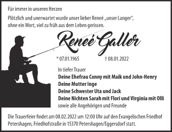 Traueranzeige von Reneé Galler von Märkische Oderzeitung