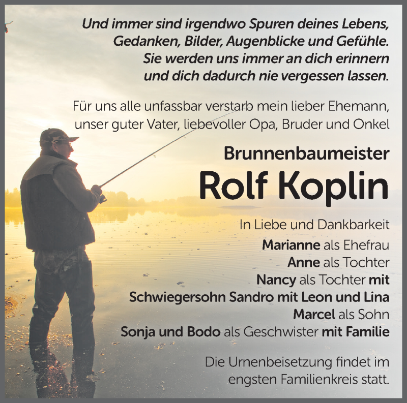  Traueranzeige für Rolf Koplin vom 09.01.2022 aus Märkische Oderzeitung
