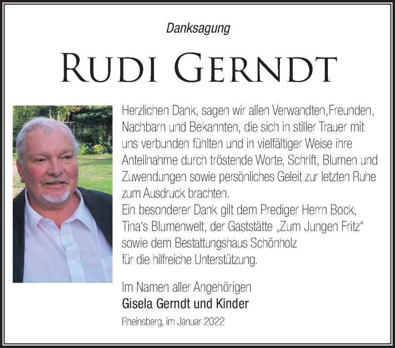  Traueranzeige für Rudi Gerndt vom 08.01.2022 aus Märkische Oderzeitung