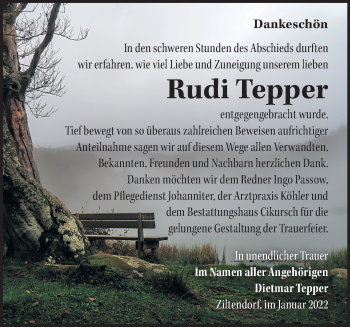 Traueranzeige von Rudi Tepper von Märkische Oderzeitung