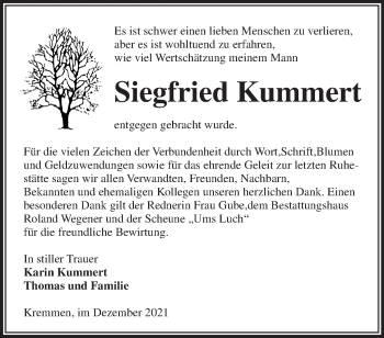 Traueranzeige von Siegfried Kummert von Märkische Oderzeitung