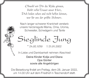Anzeige Sieglinde Jung
