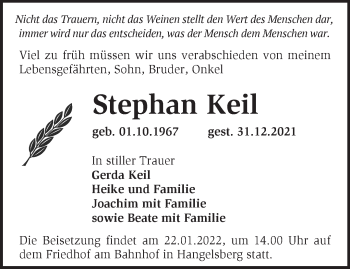 Traueranzeige von Stephan Keil von Märkische Oderzeitung