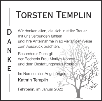 Traueranzeige von Torsten Templin von Märkische Oderzeitung