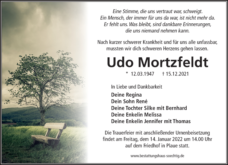  Traueranzeige für Udo Mortzfeldt vom 02.01.2022 aus Märkische Oderzeitung