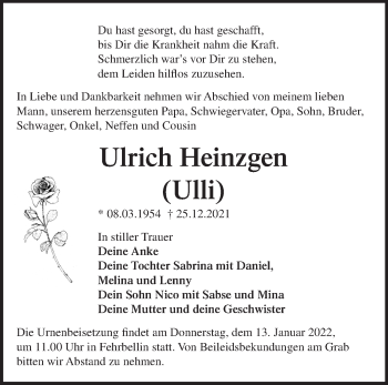 Traueranzeige von Ulrich Heinzgen von Märkische Oderzeitung