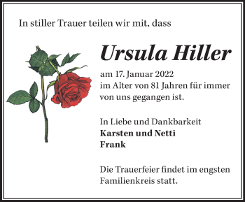 Traueranzeige von Ursula Hiller von Märkische Oderzeitung