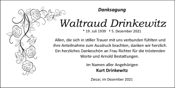 Traueranzeige von Waltraud Drinkewitz von Märkische Oderzeitung