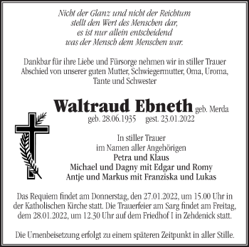 Anzeige Waltraud Ebneth