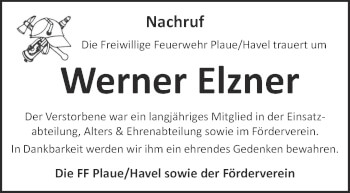 Traueranzeige von Werner Elzner von Märkische Oderzeitung