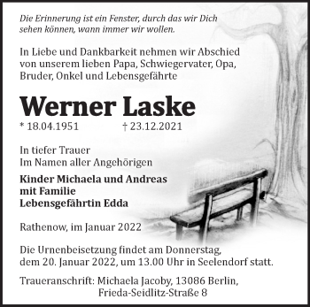 Traueranzeige von Werner Laske von Märkische Oderzeitung