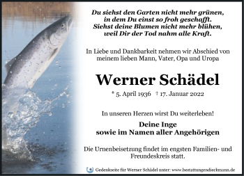 Traueranzeige von Werner Schädel von Märkische Oderzeitung