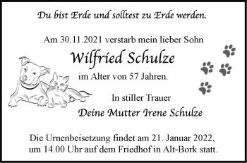 Traueranzeige von Wilfried Schulze von Märkische Oderzeitung