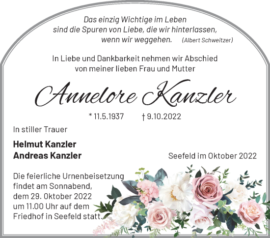 Traueranzeige von Annelore Kanzler von Märkische Oderzeitung