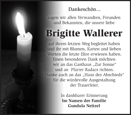 Traueranzeige von Brigitte Wallerer von Märkische Oderzeitung