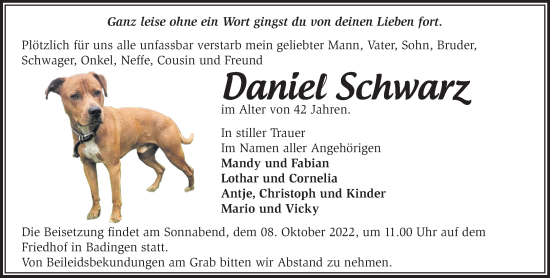 Anzeige Daniel Schwarz