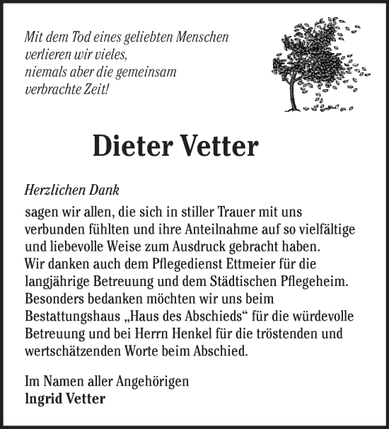 Traueranzeige von Dieter Vetter von Märkische Oderzeitung