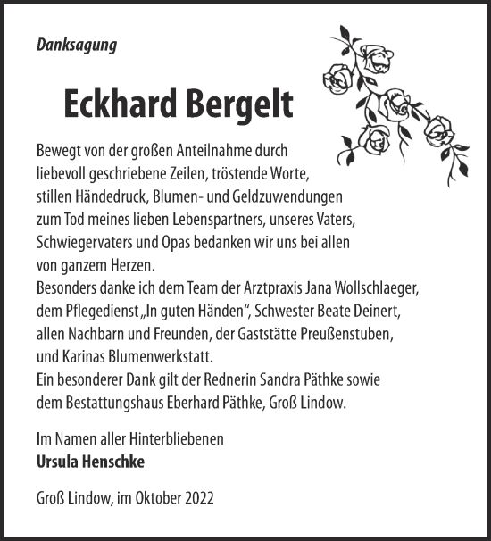 Traueranzeige von Eckhard Bergelt von Märkische Oderzeitung