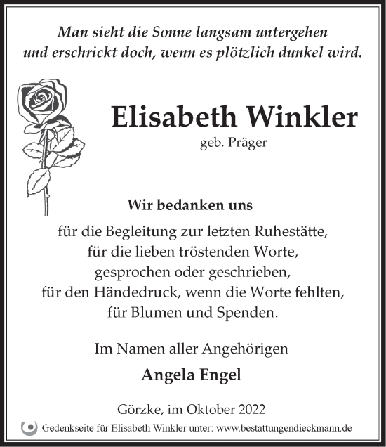 Traueranzeige von Elisabeth Winkler von Märkische Oderzeitung