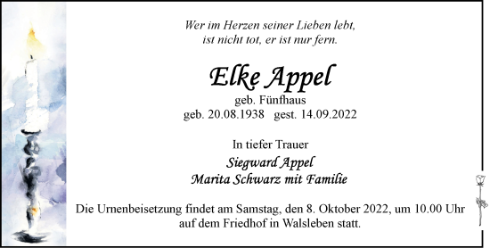 Traueranzeige von Elke Appel von Märkische Oderzeitung