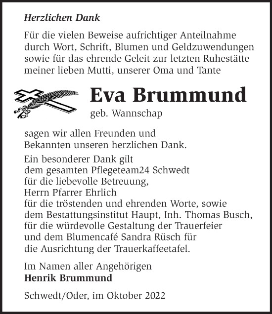 Traueranzeige von Eva Brummund von Märkische Oderzeitung