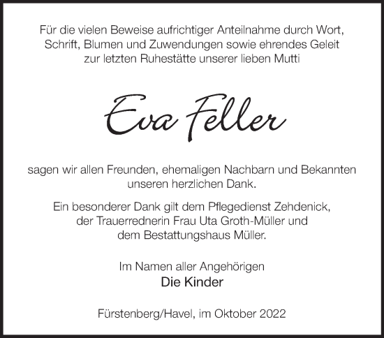 Traueranzeige von Eva Feller von Märkische Oderzeitung