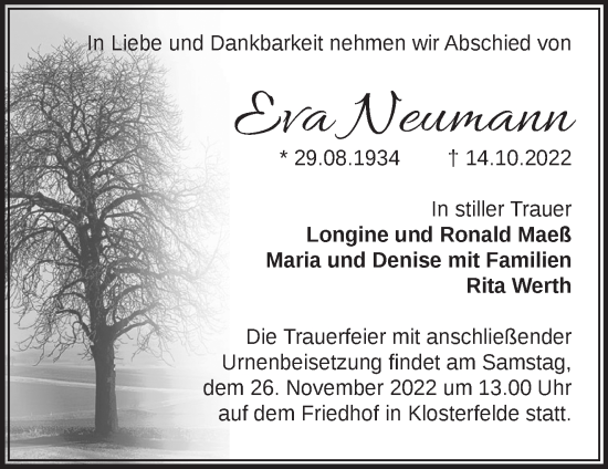 Traueranzeige von Eva Neumann von Märkische Oderzeitung