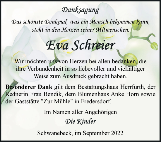 Traueranzeige von Eva Schreier von Märkische Oderzeitung