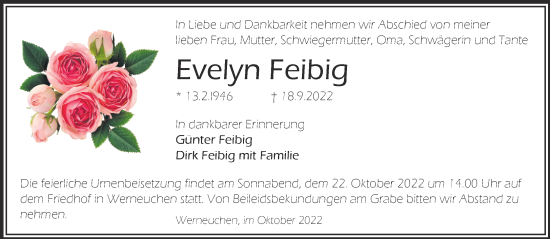 Traueranzeige von Evelyn Feibig von Märkische Oderzeitung