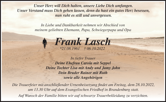 Traueranzeige von Frank Lasch von Märkische Oderzeitung