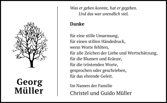 Traueranzeige von Georg Müller von Märkische Oderzeitung