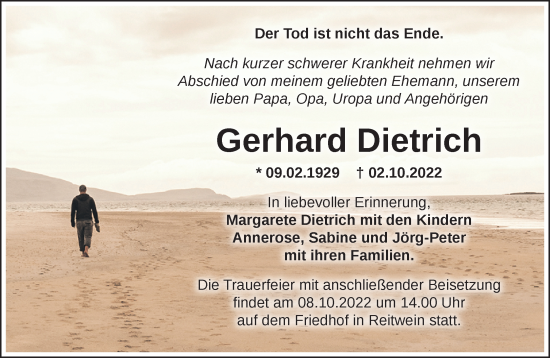 Anzeige Gerhard Dietrich