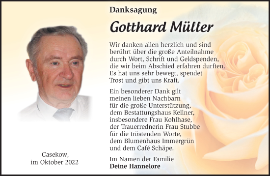 Traueranzeige von Gotthard Müller von Märkische Oderzeitung