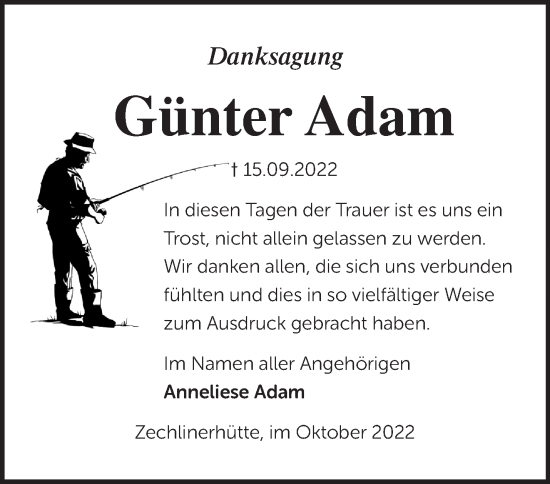 Traueranzeige von Günter Adam von Märkische Oderzeitung