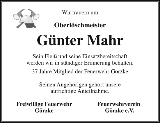 Traueranzeige von Günter Mahr von Märkische Oderzeitung